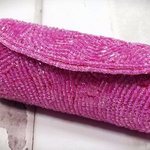 Vintage Mary Kay Pink Beaded Hard Shell Lip Stick Case with Mirror NWOT